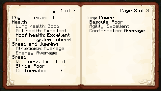 Breeder's Guidebook showing stat info