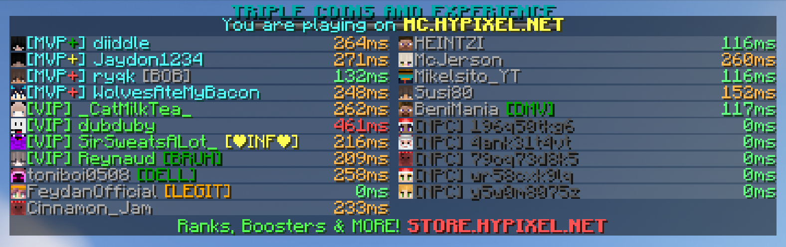 PingList Demo on Hypixel Server