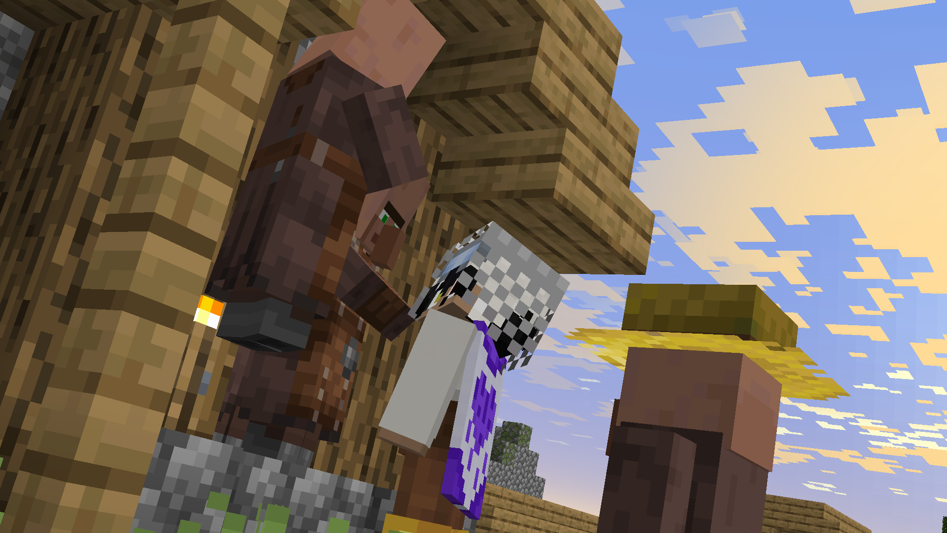 A player around a group of villagers
