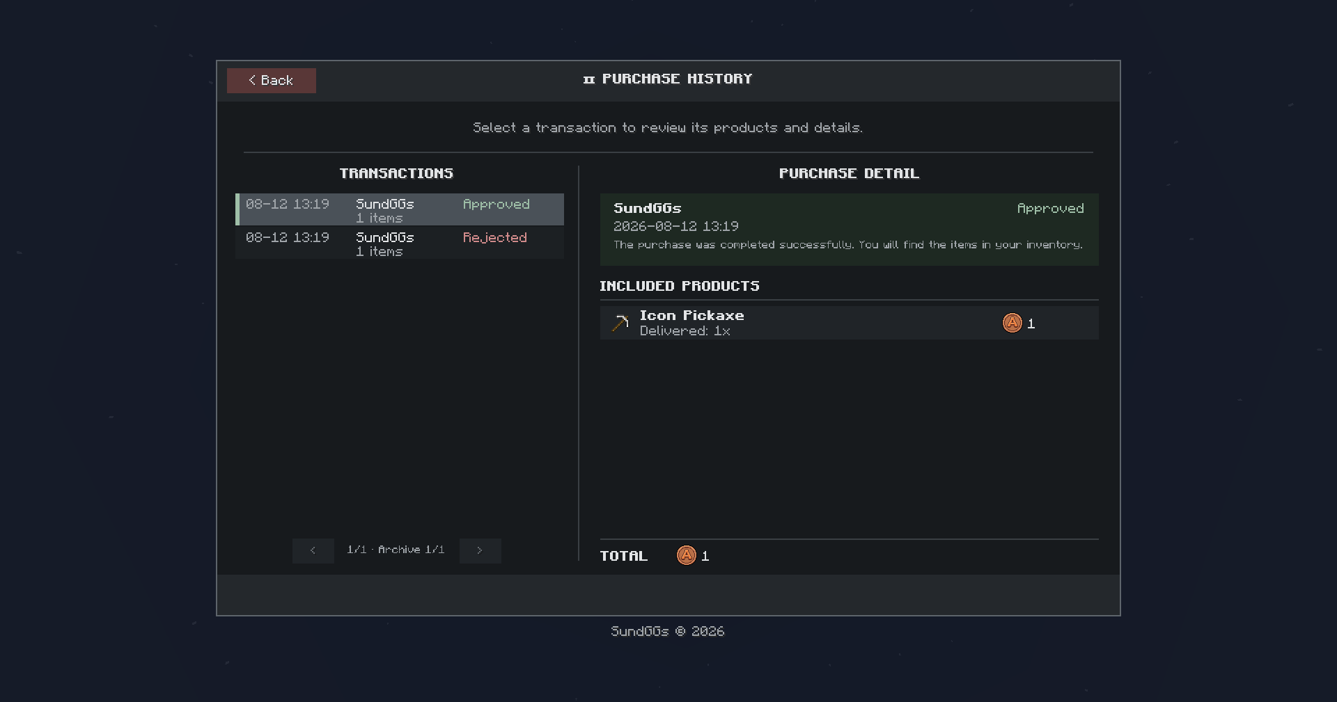 AVECOINS Admin Shop Purchase History