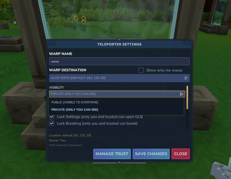Teleporter Configuration GUI