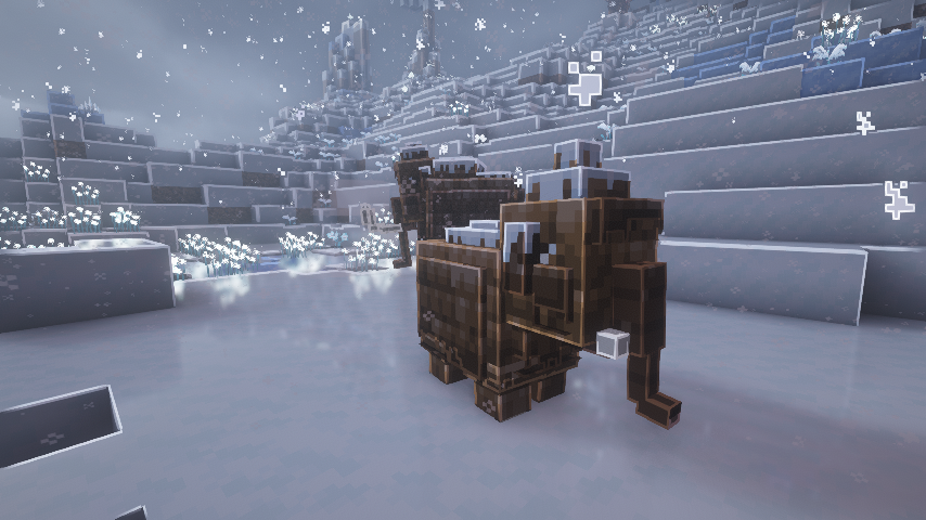 A mammoth herd crossing the snowfield