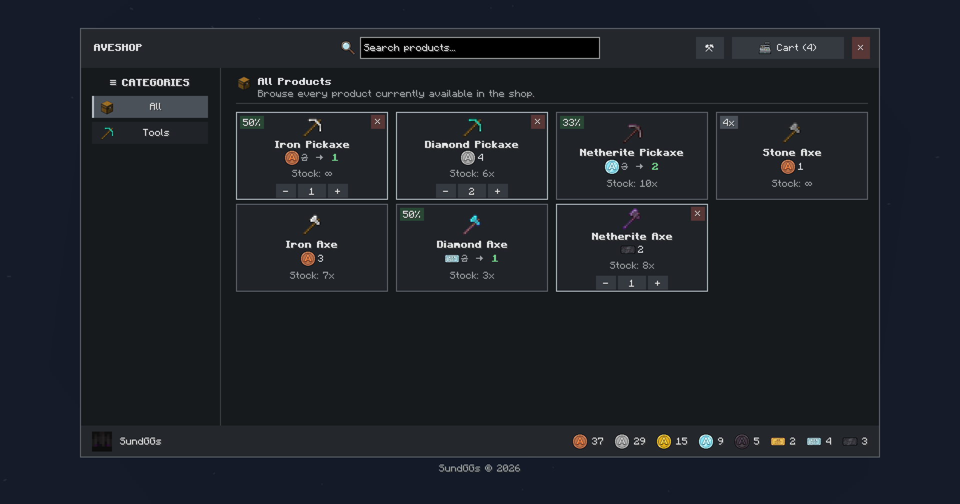 AVECOINS Admin Shop Interface
