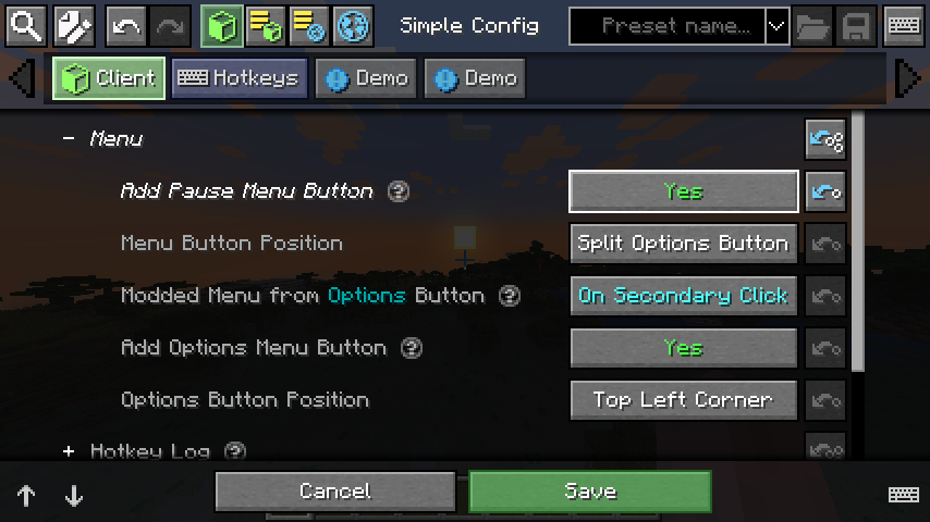 Simple Config menu