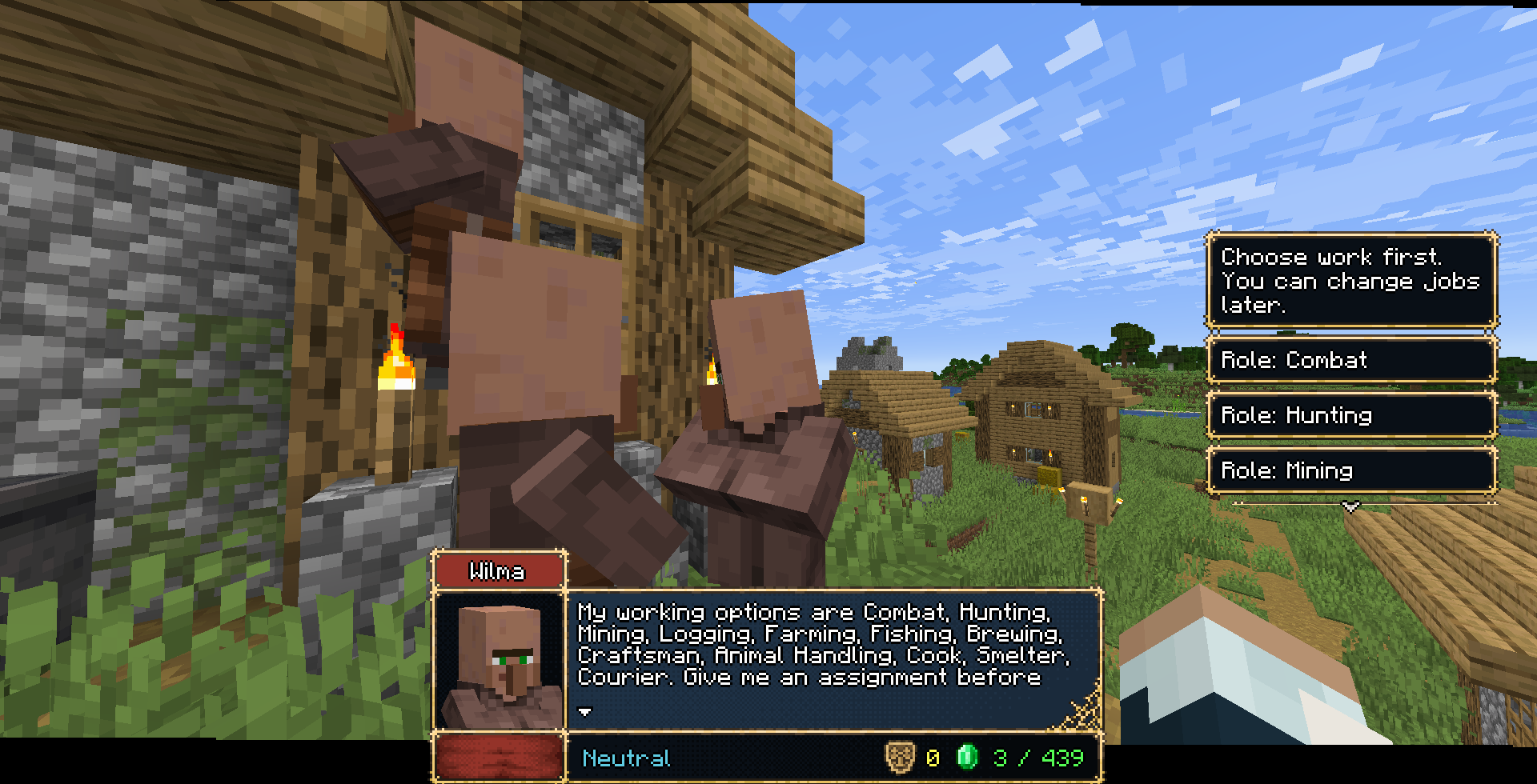 Choosing a villager's hired work role