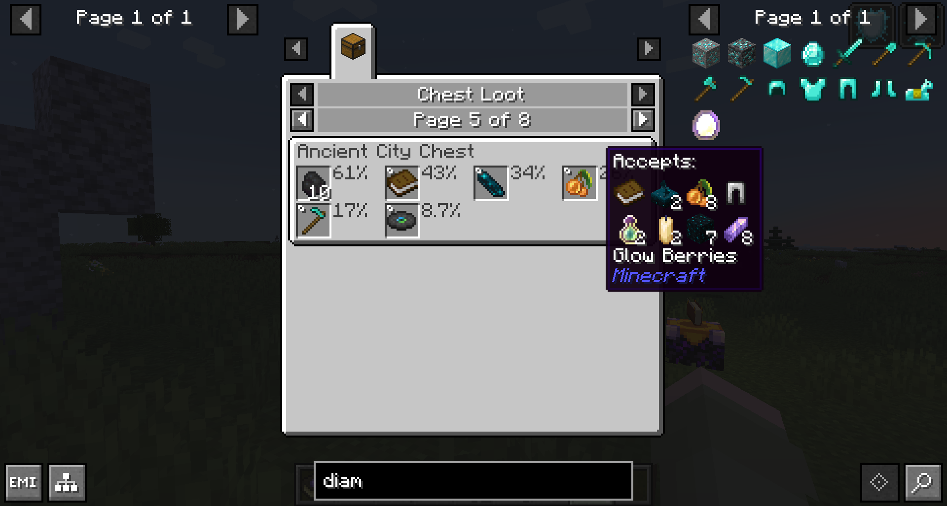 Chest screen with lots of drops condensed into lists sorted by percentage, each list displays the items in that percentage category.