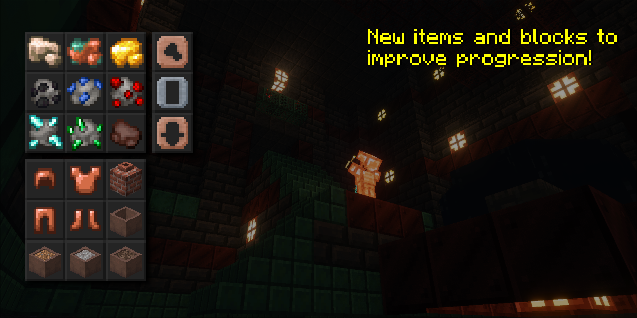 array of new items added by the mod including armor, raw ores, tool casts