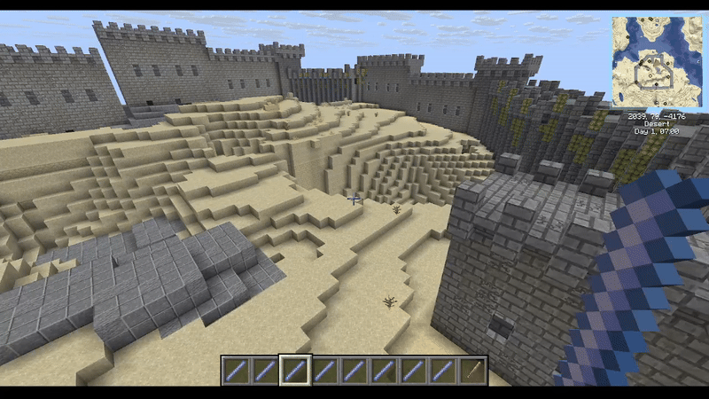 Player right clicking with one of the wand to place a wall
