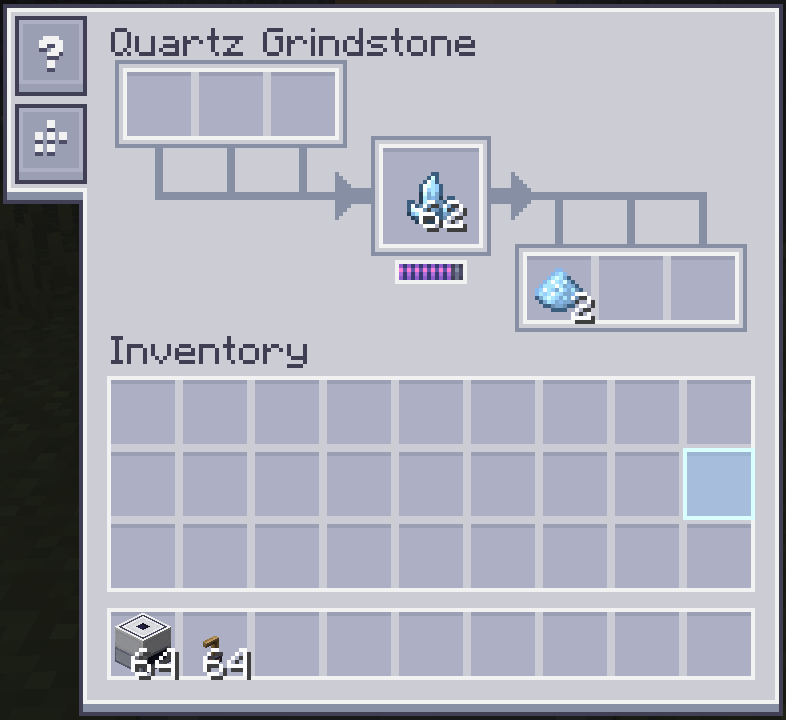 Quartz Grindstone user interface for grinding materials into dust