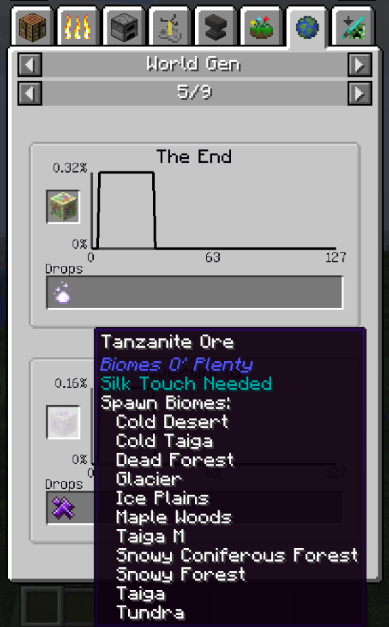 Tanzanite Ore being shown in-game through JER