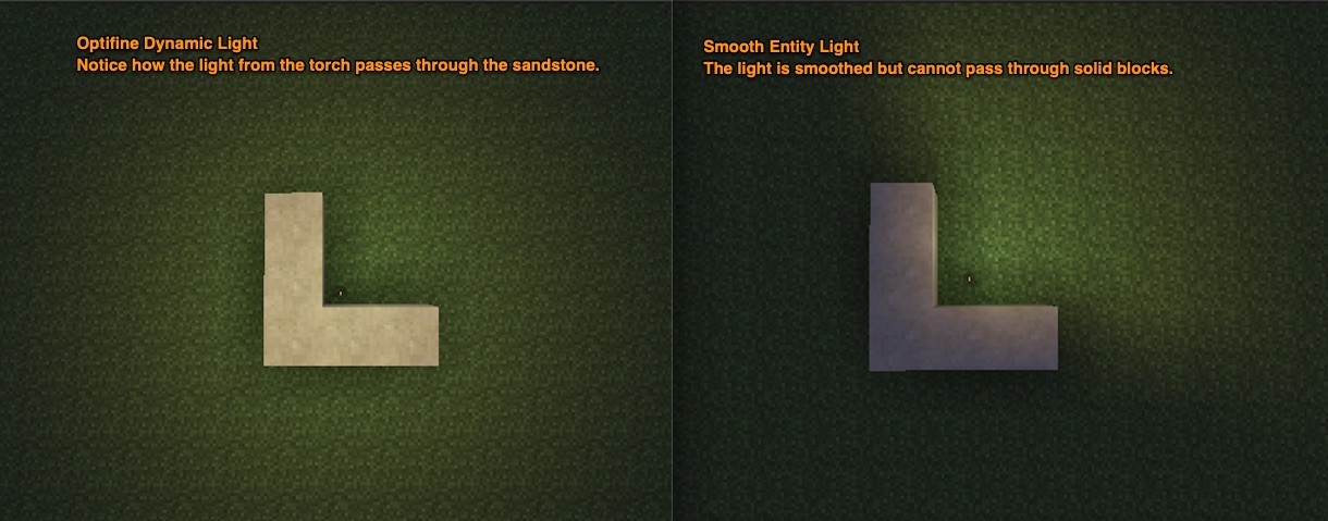 Smooth Entity Light vs. Optifine Dynamic Light