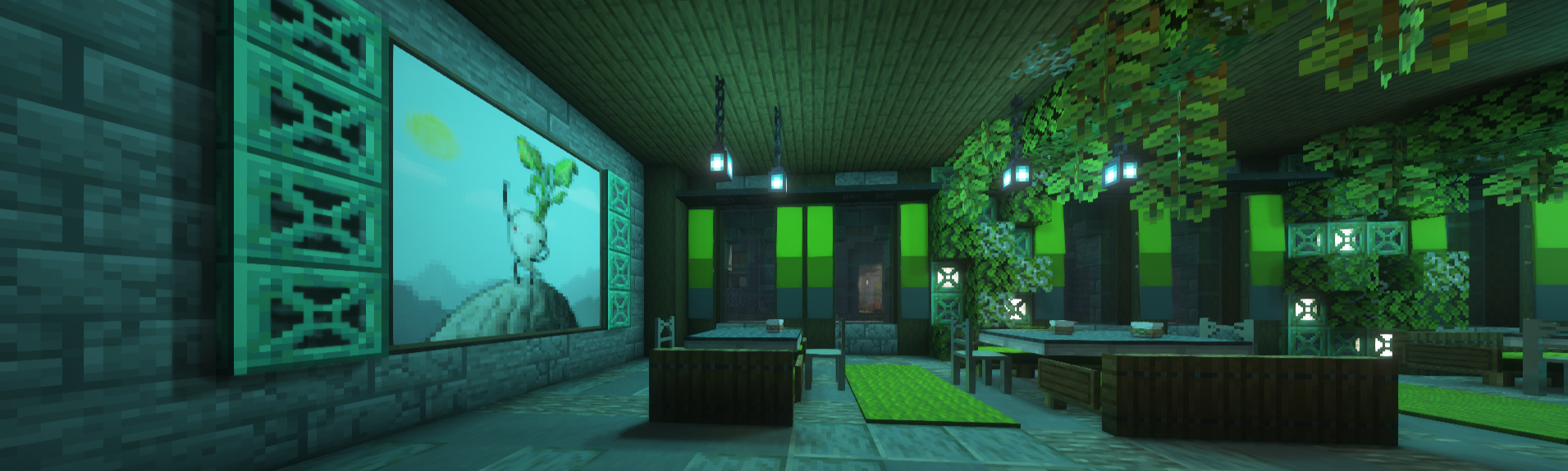Cozy green Minecraft interior