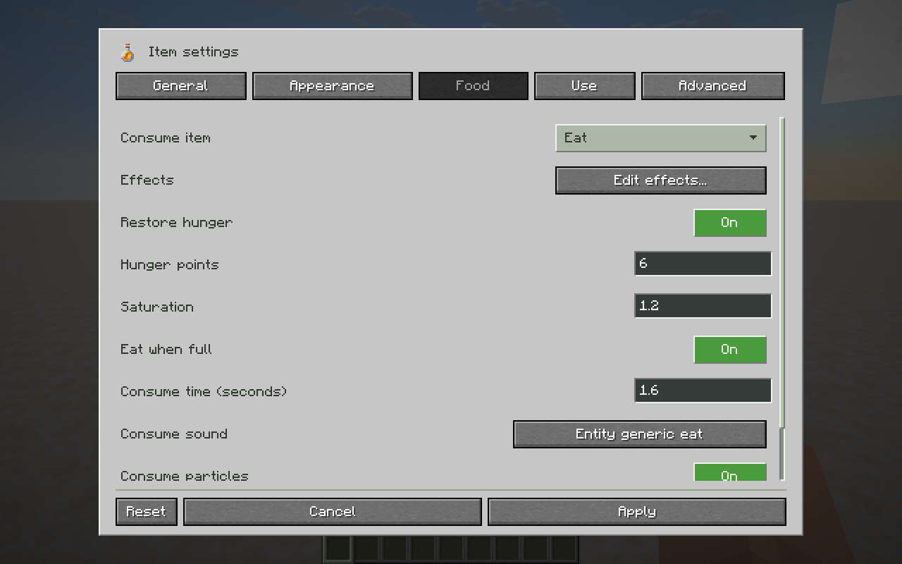 Food settings