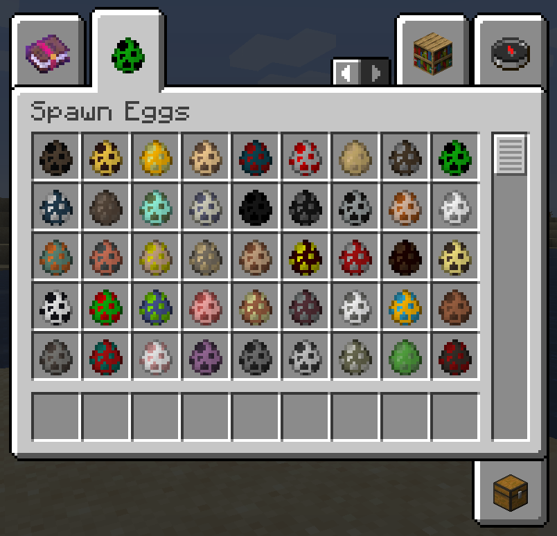 Screenshot of Spawn Eggs tab in the creative menu
