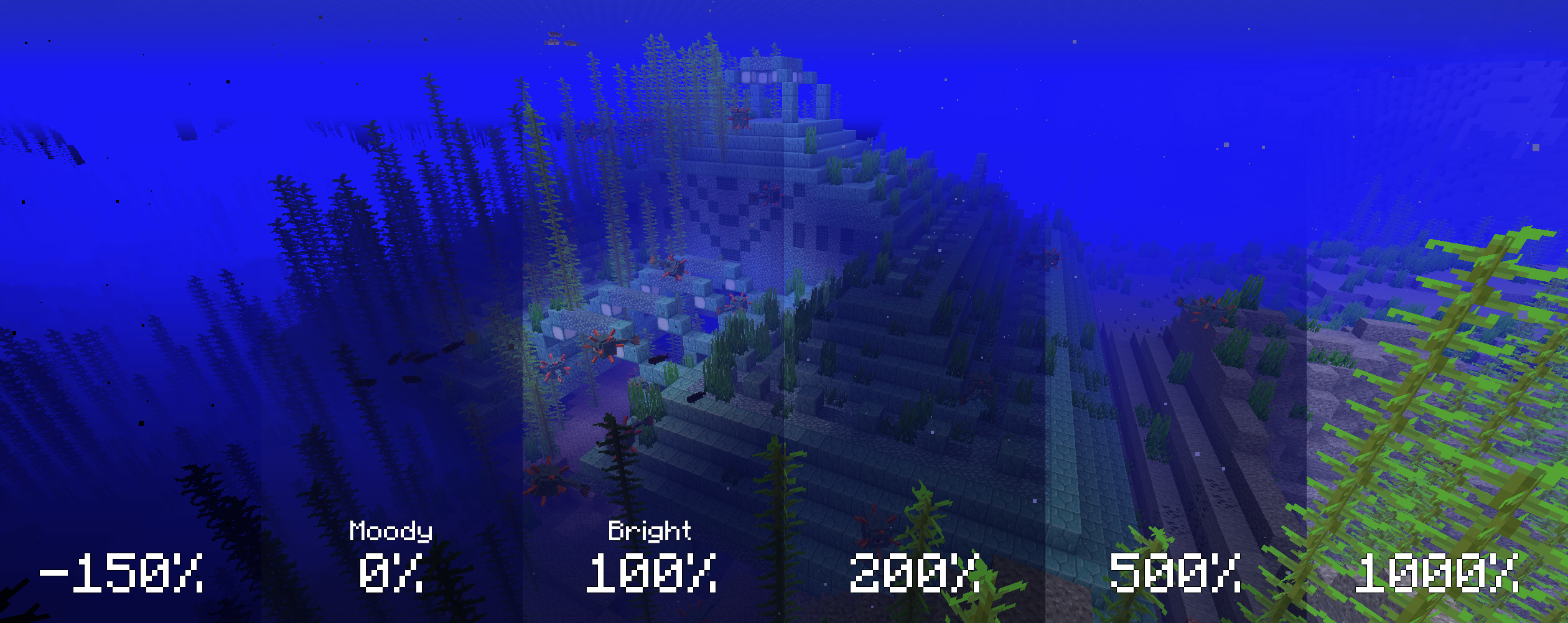 From -150% to 1200%! Comparison of several brightness levels underwater