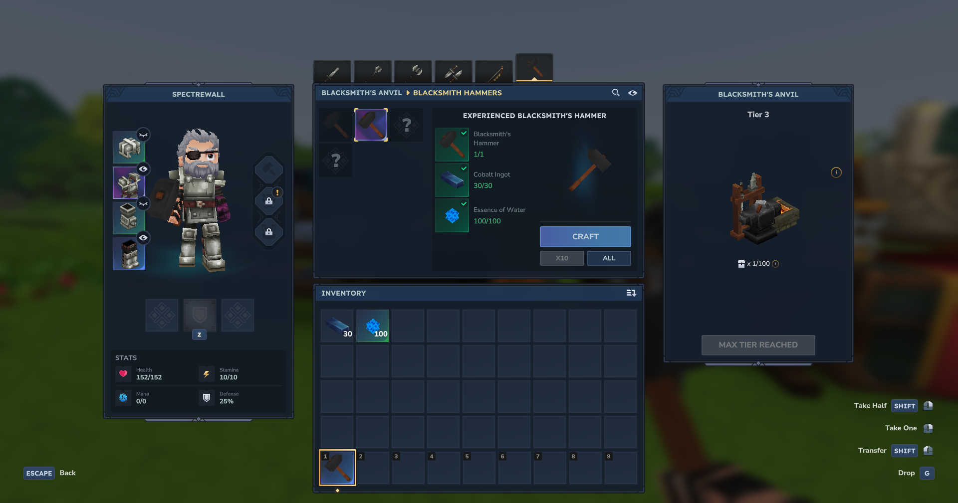 Crafting the Experienced Blacksmith's Hammer