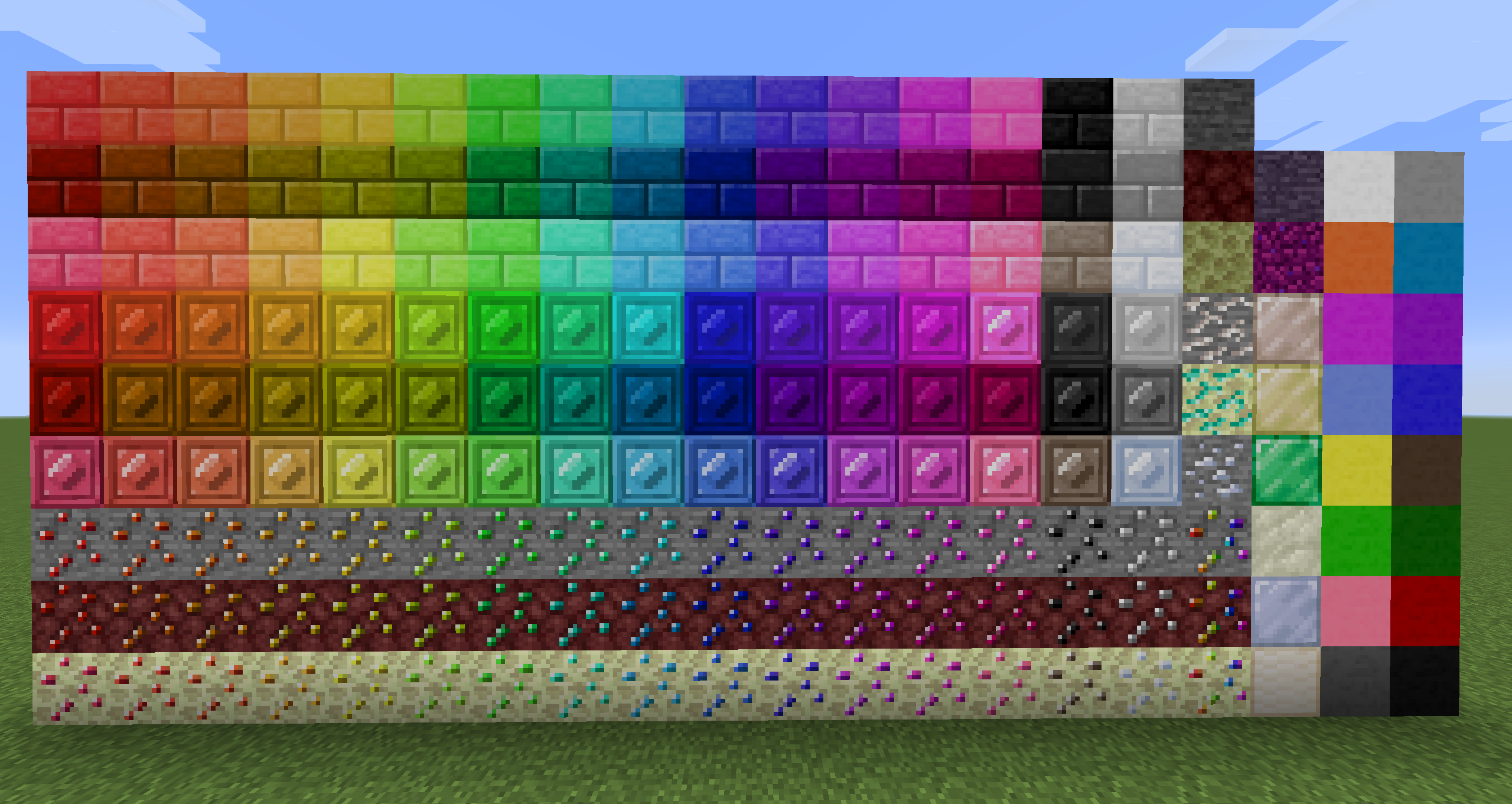 Some of the blocks in the mod: Gem ores, blocks, and bricks.