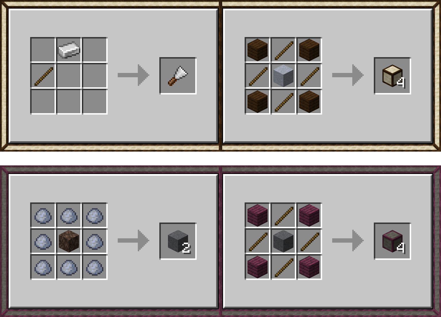The crafting recipes